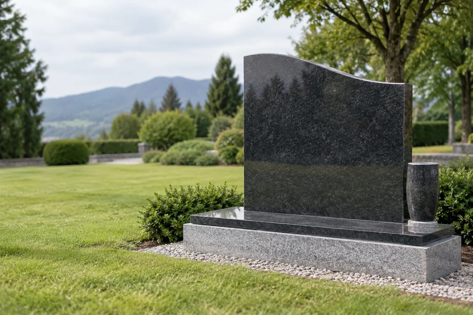 Illustrative visualisation of a granite memorial with a stone vase